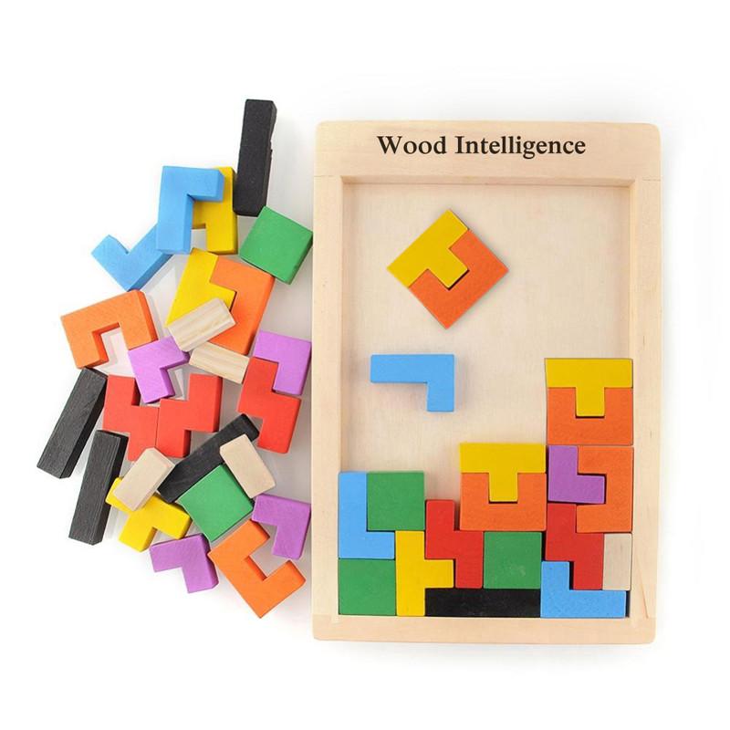 Colorful Wooden Tetris Puzzle Game