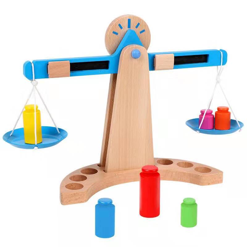 Wooden Montessori Kids Scale with Colored Weights Set - Image 3