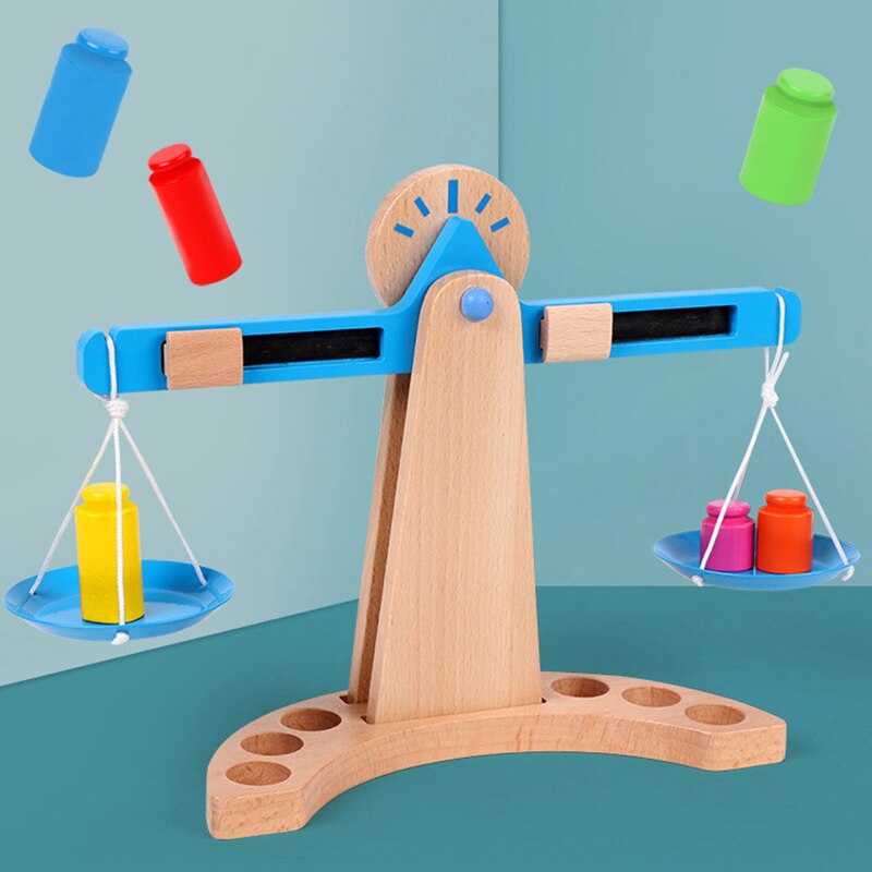 Wooden Montessori Kids Scale with Colored Weights Set - Image 2
