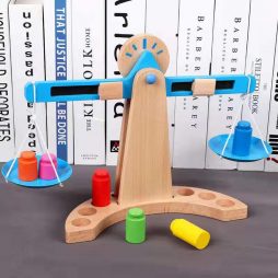 Wooden Montessori Kids Scale with Colored Weights Set