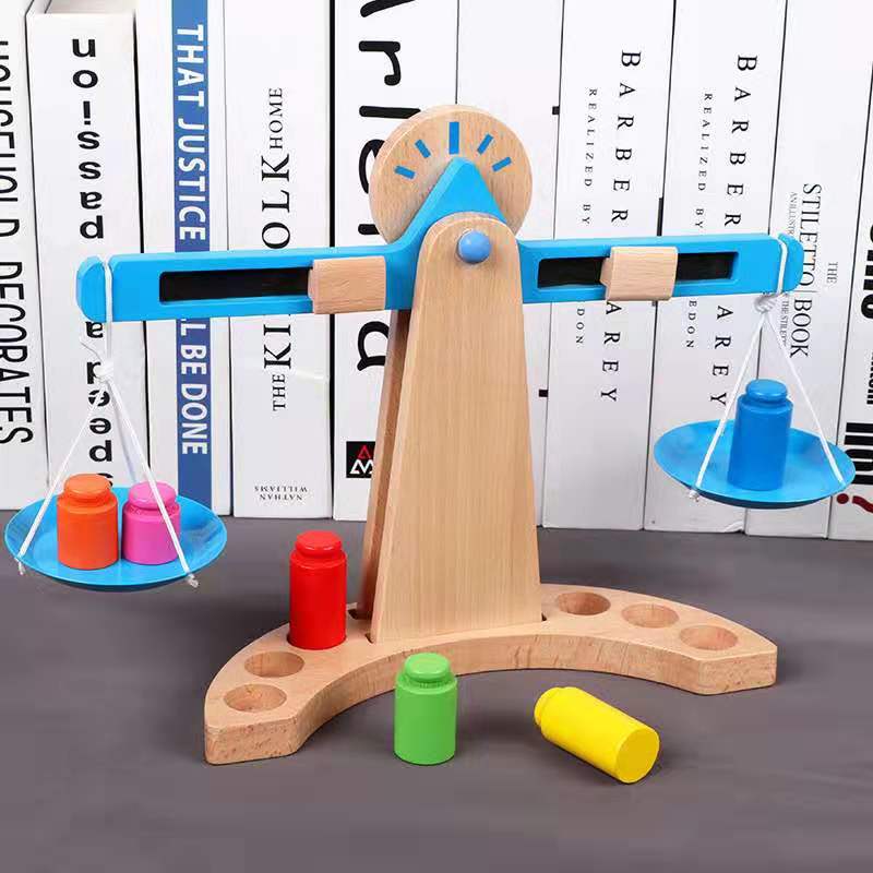 Wooden Montessori Kids Scale with Colored Weights Set