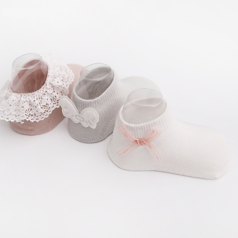 Anti-Slip Cotton Baby Socks For Girls with Lace and Flowers