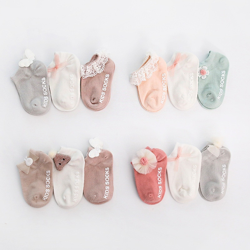 Anti-Slip Cotton Baby Socks For Girls with Lace and Flowers