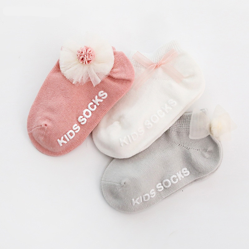 Anti-Slip Cotton Baby Socks For Girls with Lace and Flowers