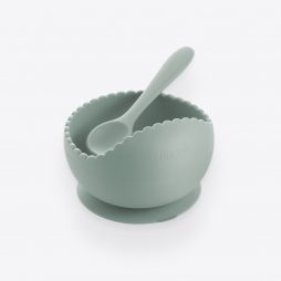 Mint Wavy Baby Feeding Suction Bowl & Spoon Set